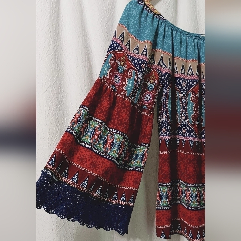 Soulmates Womens Size S Colorful, Cold Shoulder Blouse Long Sleeve - Picture 2 of 9